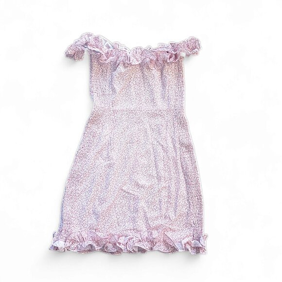 Sz XS Beginning Boutique Dress Knee Length Ruffle Trim Off Shoulder Floral Pink - Picture 3 of 3